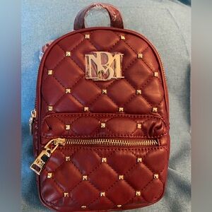 Badgley Mischka Maroon Quilted Backpack with Gold Details